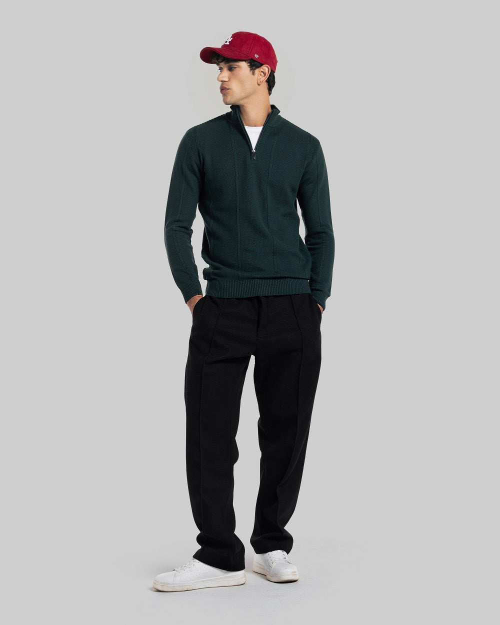 Sculpted Half-Zip Knit Sweater