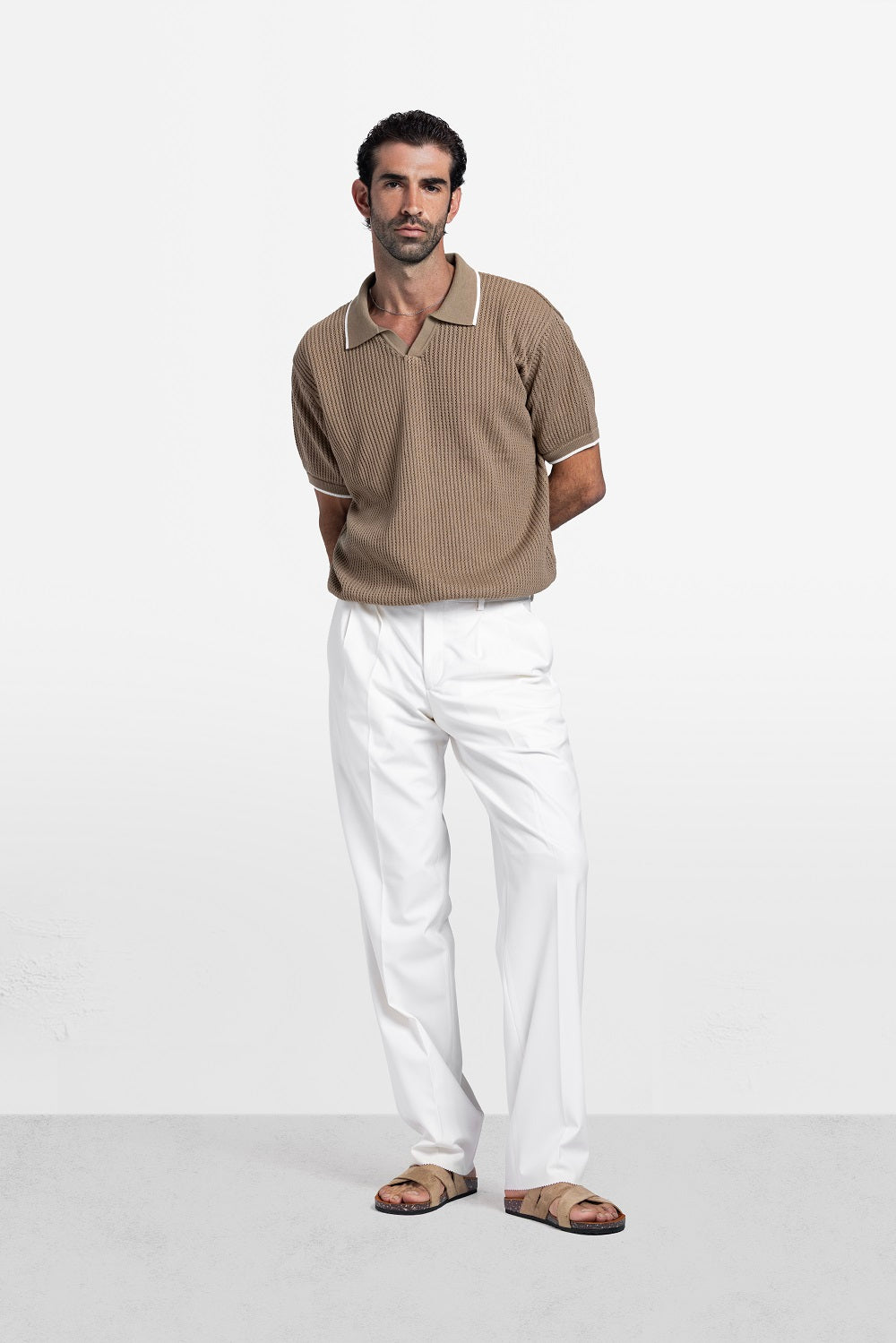 Contrast Trim Textured Polo Knit