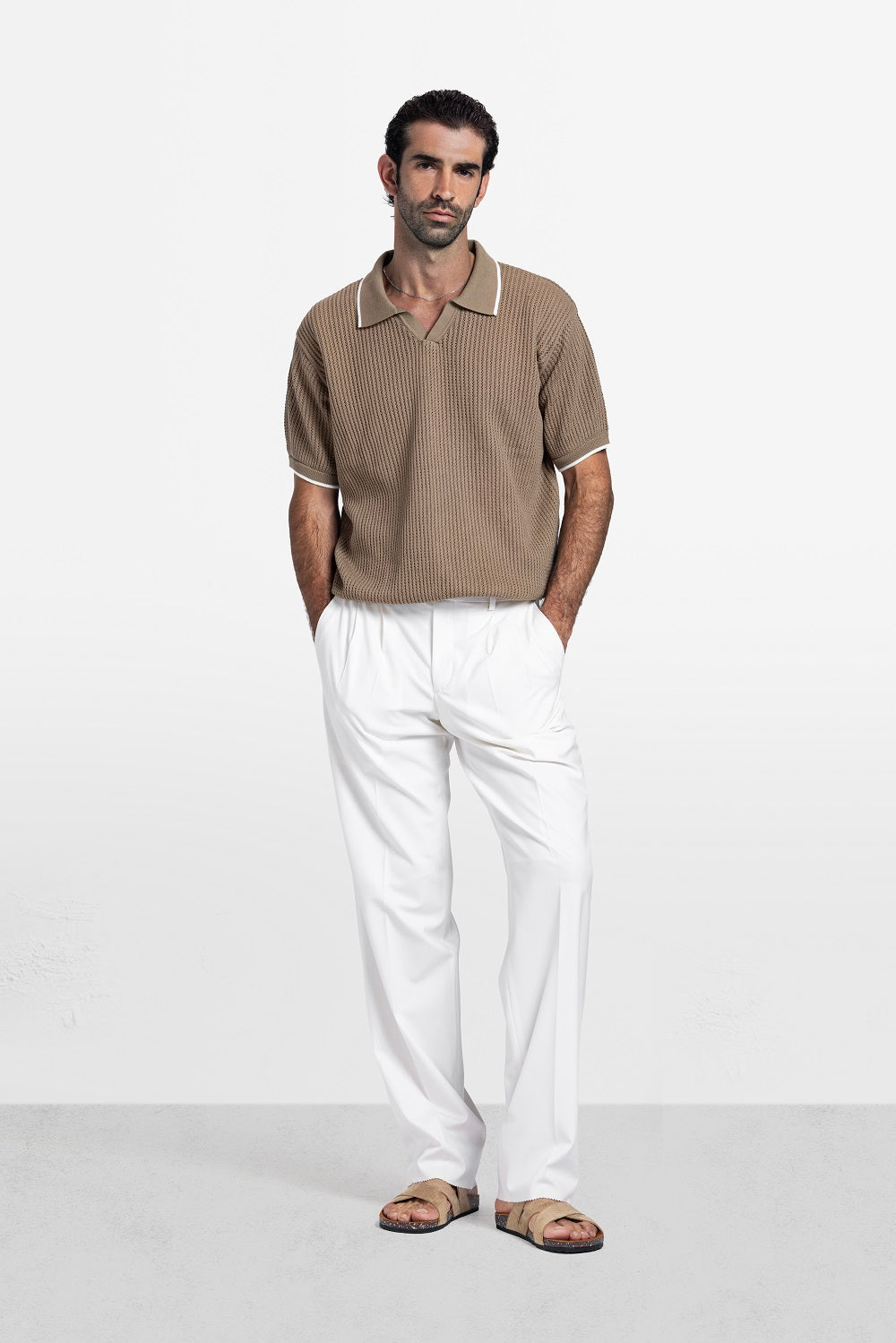 Contrast Trim Textured Polo Knit