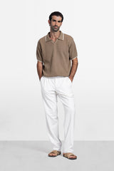 Contrast Trim Textured Polo Knit