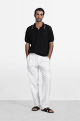 Contrast Trim Textured Polo Knit